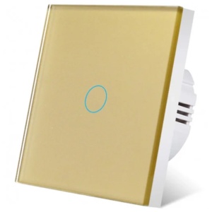 Intrerupator touch cap scara, cap cruce iUni 1F, Sticla securizata, LED, Auriu