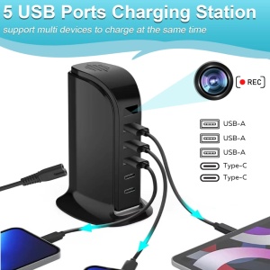 Mini Camera Wi-Fi iUni IP91, Full HD, Statie Incarcare, 2 porturi Type-C, 3 porturi USB-A, 20W - Img 5