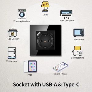 Priza rama sticla securizata, porturi USB-A si USB-C, iUni UC1, 16A, Black - Img 6