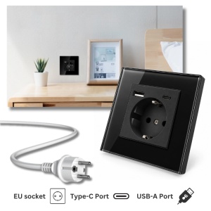 Priza rama sticla securizata, porturi USB-A si USB-C, iUni UC2, 16A, Black - Img 3