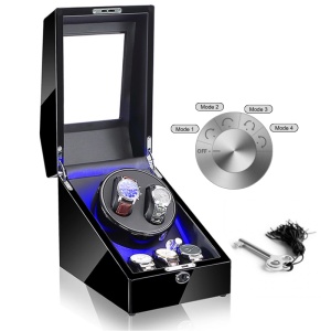 RESIGILAT - Cutie intors ceasuri automatice iUni, 4 Programe rotatie, Watch Winder 2 + 3 spatii depozitare Negru