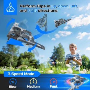 Avion cu telecomanda iUni E0-26, Stealth Bomber Plane, Acrobatii 360°, Giroscop, Rezistent la impact, Lumini LED, Albastru - Img 4