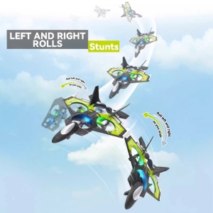 Avion cu telecomanda iUni S98, Combat Aircraft, Acrobatii 360°, Giroscop, Rezistent la impact, Lumini LED, Verde - Img 5