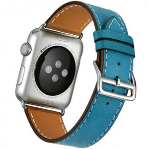 Curea iUni compatibila cu Apple Watch Ultra/SE/8/7/6/5/4/3/2/1, 40mm, Single Tour, Piele, Albastru
