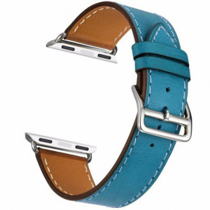 Curea iUni compatibila cu Apple Watch Ultra/SE/8/7/6/5/4/3/2/1, 42mm, Single Tour, Piele, Albastru - Img 3