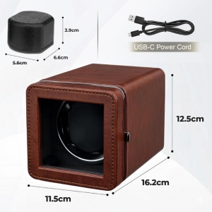 Cutie intors ceas automatic iUni, Watch Winder, Piele ecologica, Maro - Img 13