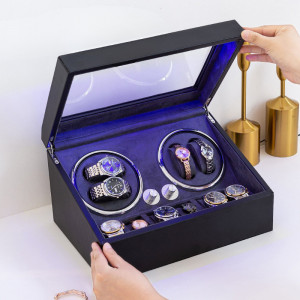 Cutie intors ceasuri iUni, 4 Programe, Watch Winder 4 + 6 spatii depozitare, Piele ecologica, Black - Img 9