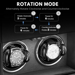 Cutie intors ceasuri iUni, Watch Winder 2 + 3 Compartimente accesorii, Piele ecologica, Negru-Gri - Img 3
