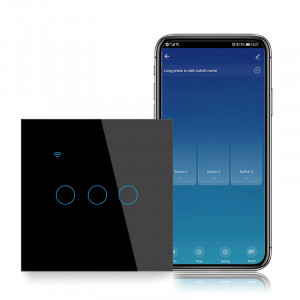 Intrerupator smart touch iUni 3F, 3 Canale, Wi-Fi, Sticla securizata, LED, Black - Img 2