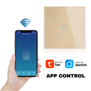 Intrerupator smart touch, WiFi, Sticla securizata, iUni 1G, 10A, Control vocal, Smart Life / Tuya, LED, Gold - Img 3