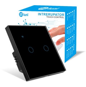 Intrerupator smart touch, WiFi, Sticla securizata, iUni 2G, 10A, Control vocal, Smart Life / Tuya, LED, Black - Img 1