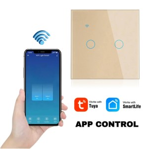 Intrerupator smart touch, WiFi, Sticla securizata, iUni 2G, 10A, Control vocal, Smart Life / Tuya, LED, Gold - Img 3