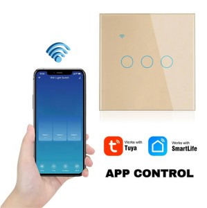 Intrerupator smart touch, WiFi, Sticla securizata, iUni 3G, 3 Canale, 10A, Control vocal, Smart Life / Tuya, LED, Gold - Img 3