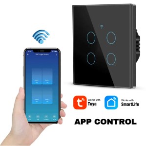 Intrerupator smart touch, WiFi, Sticla securizata, iUni 4G, 10A, Control vocal, Smart Life / Tuya, LED, Black - Img 3