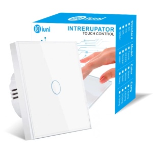Intrerupator touch cap scara, cap cruce iUni 1F, Sticla securizata, LED - Img 2