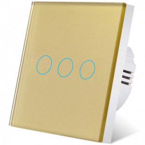Intrerupator touch iUni 3F, 3 Canale, Sticla Securizata, LED, Gold