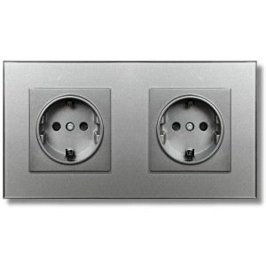 Priza dubla cu rama din sticla securizata iUni WS2, 16A, Silver - Img 1
