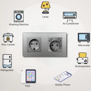 Priza dubla rama din sticla securizata, 2 porturi USB-A, iUni US2, 16A, Silver - Img 4