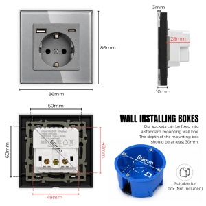 Priza rama sticla securizata, porturi USB-A si USB-C, iUni UC2, 16A, Silver - Img 9