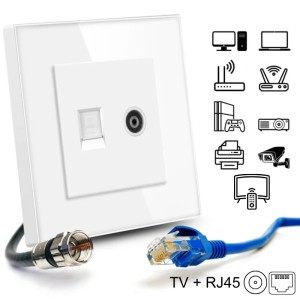Priza TV + Internet RJ45, Cat6, Rama sticla securizata, iUni TDS - Img 2