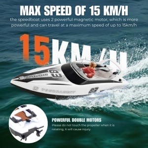 Barca cu telecomanda iUni HJ821, RC High-Speed Boat, Viteza 15 km/h, 2.4GHz, White - Img 2