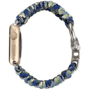Curea iUni compatibila cu Apple Watch Ultra/SE/8/7/6/5/4/3/2/1, 38mm, Elastic Paracord, Rugged Nylon Rope, Blue and Green - Img 2