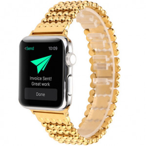 Curea iUni compatibila cu Apple Watch Ultra/SE/8/7/6/5/4/3/2/1, 38mm, Luxury, Otel Inoxidabil, Gold - Img 2