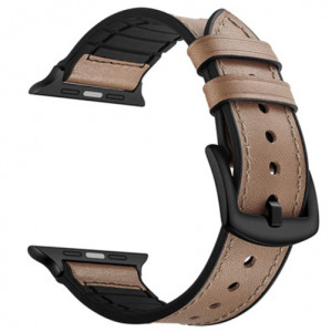 Curea iUni compatibila cu Apple Watch Ultra/SE/8/7/6/5/4/3/2/1, 38mm, Leather Strap, Cream - Img 2
