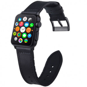 Curea iUni compatibila cu Apple Watch Ultra/SE/8/7/6/5/4/3/2/1, 38mm, Leather Strap, Black - Img 5