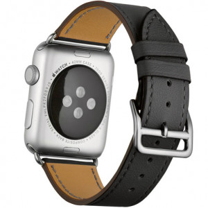 Curea iUni compatibila cu Apple Watch Ultra/SE/8/7/6/5/4/3/2/1, 38mm, Single Tour, Piele, Negru