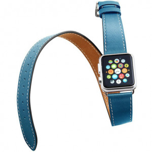 Curea iUni compatibila cu Apple Watch Ultra/SE/8/7/6/5/4/3/2/1, 40mm, Double Tour, Piele, Albastru - Img 2