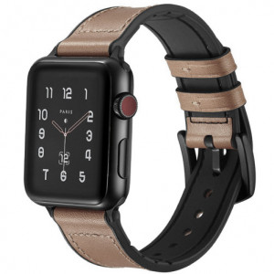 Curea iUni compatibila cu Apple Watch Ultra/SE/8/7/6/5/4/3/2/1, 40mm, Leather Strap, Cream - Img 3