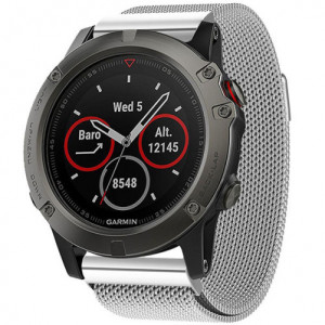 Curea iUni compatibila cu Garmin Fenix 7X / 6X / 5X Plus / 5X / 3 HR / 3, 26 mm, Milanese Loop Belt, Silver - Img 3