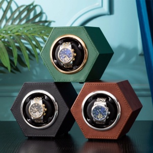 Cutie intors ceas automat iUni, Watch Winder, Piele ecologica, Negru - Img 12