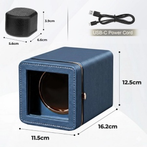 Cutie intors ceas automatic iUni, Watch Winder, Piele ecologica, Albastru - Img 13
