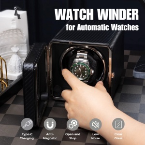 Cutie intors ceas automatic iUni, Watch Winder, Piele ecologica, Carbon - Img 2