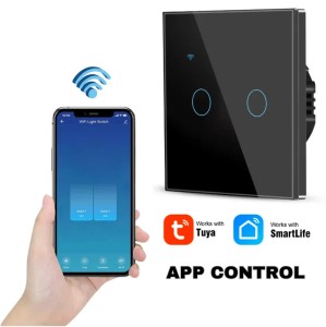Intrerupator smart touch, WiFi, Sticla securizata, iUni 2G, 2 Canale, 10A, Control vocal, Smart Life / Tuya, LED, Black - Img 3
