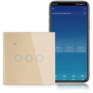 Intrerupator smart touch, WiFi, Sticla securizata, iUni 3G, 10A, Control vocal, Smart Life / Tuya, LED, Gold - Img 2