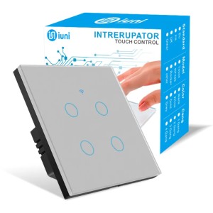 Intrerupator smart touch, WiFi, Sticla securizata, iUni 4G, 10A, Control vocal, Smart Life / Tuya, LED, Silver - Img 1