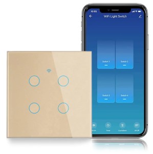 Intrerupator smart touch, WiFi, Sticla securizata, iUni 4G, 10A, Control vocal, Smart Life / Tuya, LED, Gold - Img 2
