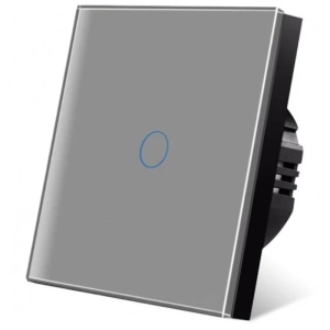 Intrerupator touch cap scara, cap cruce iUni 1F, 1 Canal, Sticla securizata, LED, Argintiu