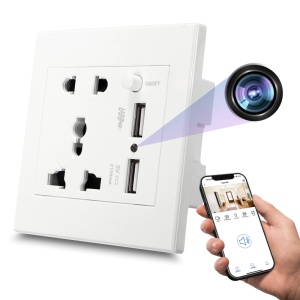 Mini Camera Priza Universala iUni PR2, Wi-Fi, Full HD, 2 porturi USB-A, Slot card microSD