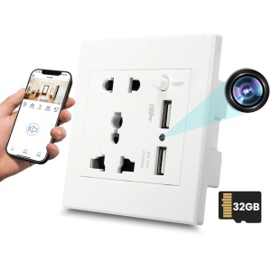 Mini Camera Priza Universala iUni PR2, Wi-Fi, Full HD, 32GB, 2 porturi USB-A
