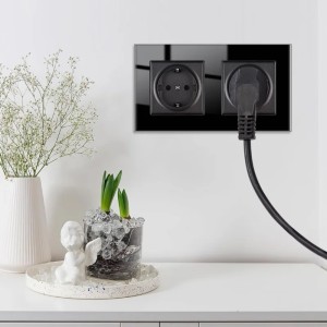Priza dubla cu rama din sticla securizata iUni WS2, 16A, Black - Img 5