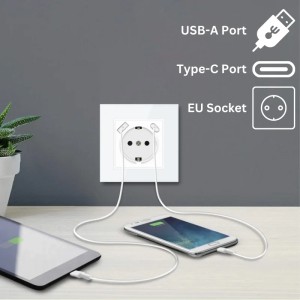 Priza rama sticla securizata, porturi USB-A si USB-C, iUni UC1, 16A - Img 3