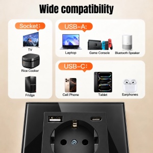 Priza rama sticla securizata, porturi USB-A si USB-C, iUni UC2, 16A, Black - Img 7