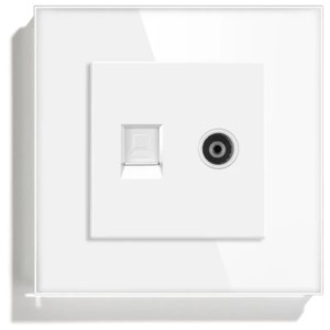 Priza TV + Internet RJ45, Cat6, Rama sticla securizata, iUni TDS - Img 3
