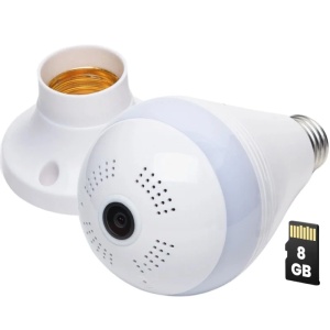 Bec cu camera Spion iUni A10, 8GB, Full HD, Wi-Fi, Senzor de Miscare, Unghi 360°