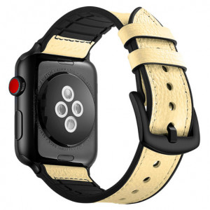 Curea iUni compatibila cu Apple Watch Ultra/SE/8/7/6/5/4/3/2/1, 38mm, Leather Strap, Ivory