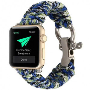 Curea iUni compatibila cu Apple Watch Ultra/SE/8/7/6/5/4/3/2/1, 40mm, Elastic Paracord, Rugged Nylon Rope, Blue and Green - Img 5